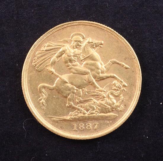 An 1887 gold two pounds,